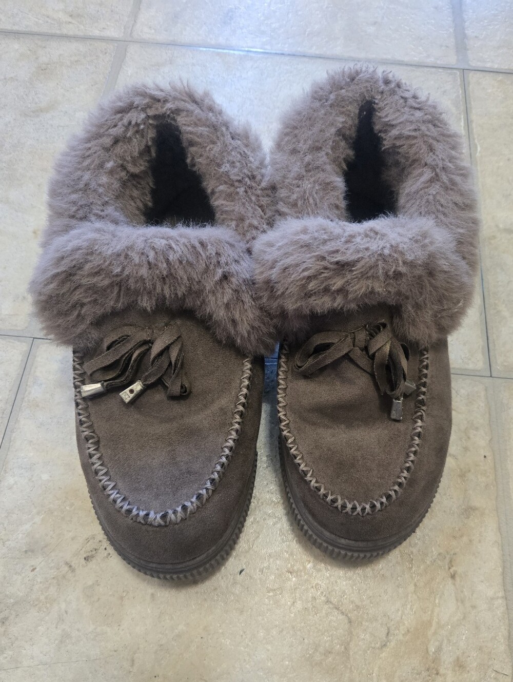 BAMBOO Plush Faux-Fur Trim Slip-On Moccasin - Taupe